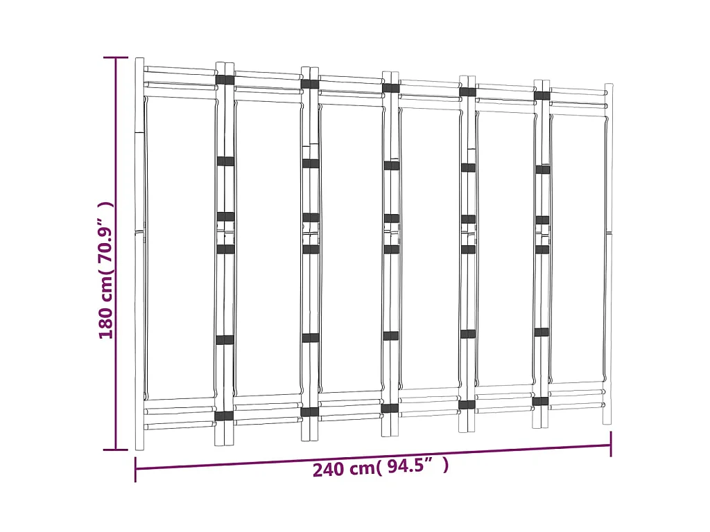 Cloison de séparation pliante 6 panneaux 240 cm Bambou et toile