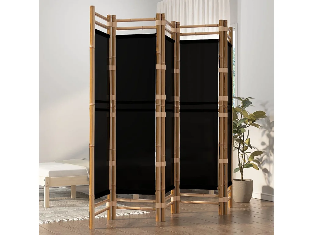 5-tlg. Paravent Faltbar 200 cm Bambus und Canvas