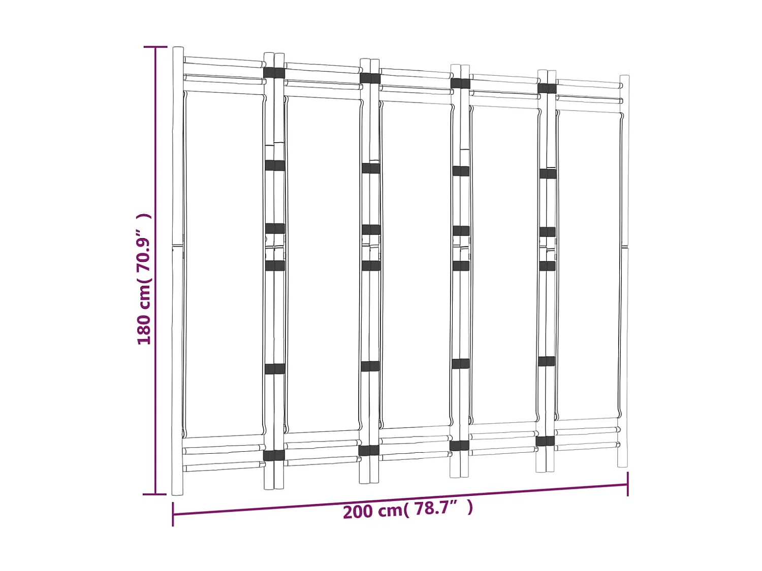 5-tlg. Paravent Faltbar 200 cm Bambus und Canvas
