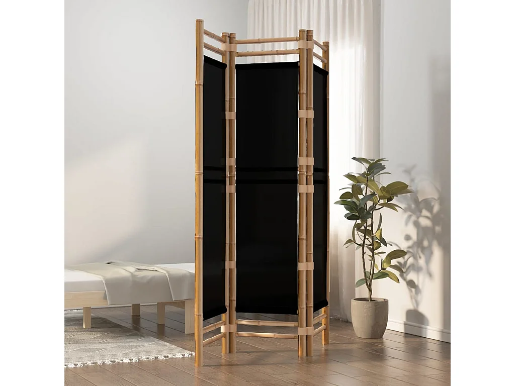 Divisorio Ambienti 3 Pannelli Pieghevole 120 cm Bambù e Tela