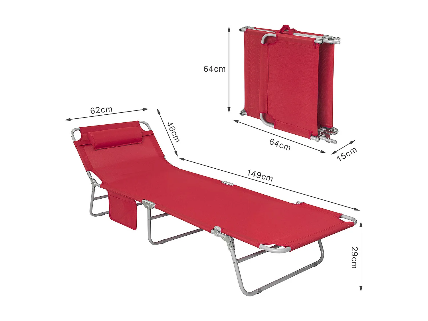 SoBuy 2 x Lettino pieghevole Sdraio pieghevole rosso OGS35-RX2