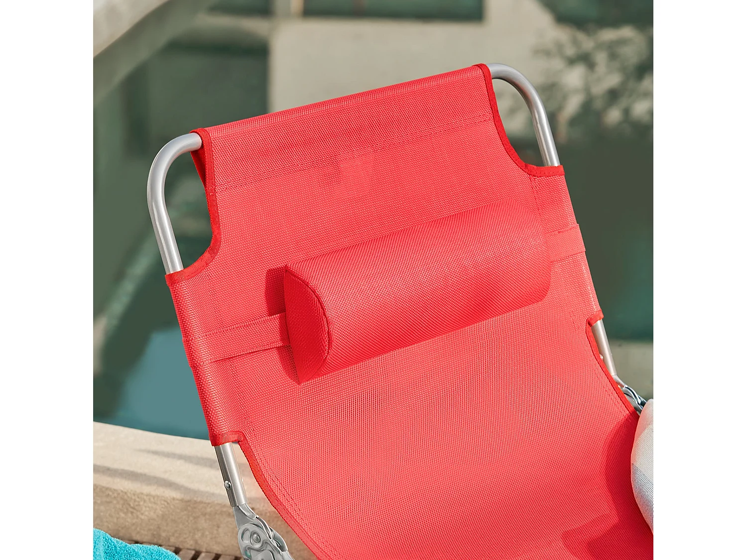 SoBuy Chaise Longue Pliable et Réglable, Transat de Jardin avec Appui-Tête et Pochette, Bain de Soleil, Charge 120 kg, Rouge, OGS35-Rx2
