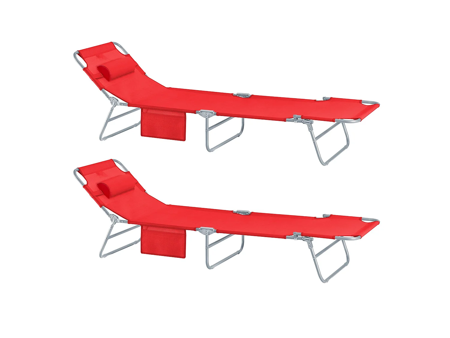 SoBuy Chaise Longue Pliable et Réglable, Transat de Jardin avec Appui-Tête et Pochette, Bain de Soleil, Charge 120 kg, Rouge, OGS35-Rx2