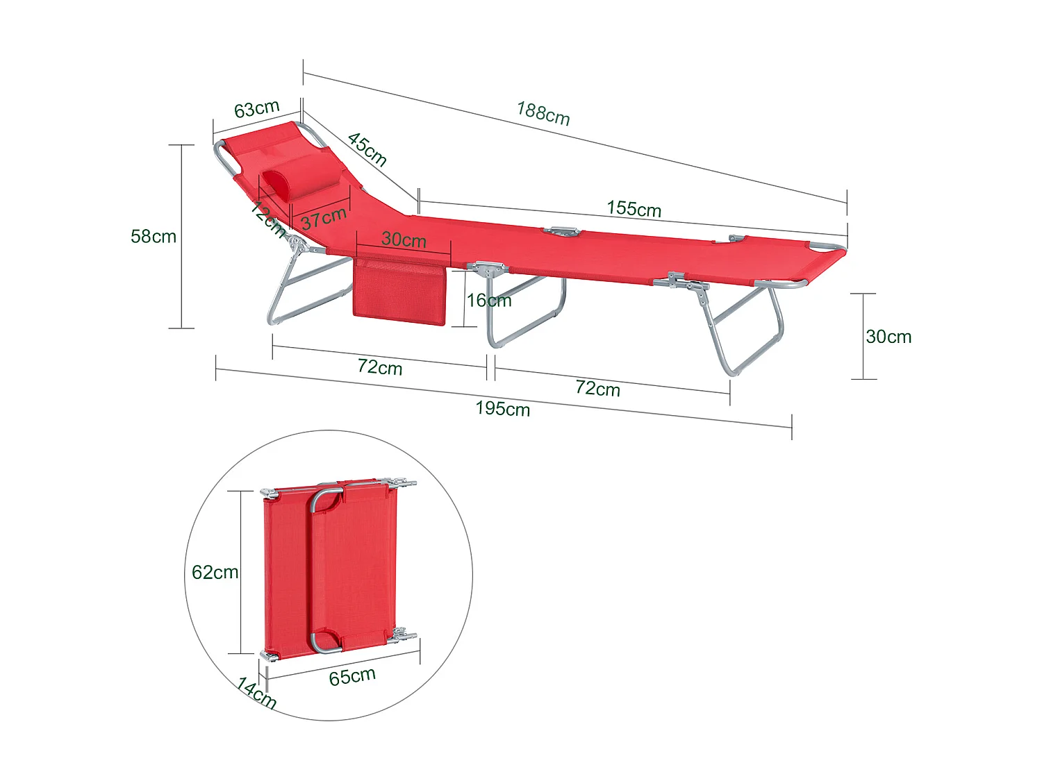 Gartenliege OGS35-R 63 x 58 x 195 cm