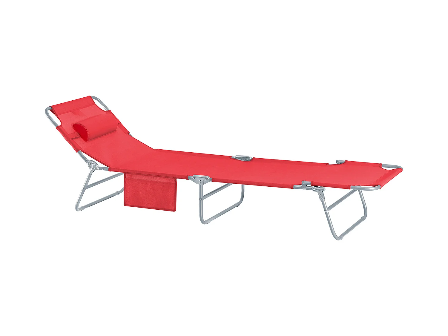 SoBuy Chaise Longue Pliable et Réglable, Transat de Jardin avec Appui-Tête et Pochette, Bain de Soleil, Charge 120 kg, Rouge, OGS35-R