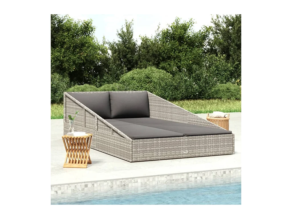 Tuinbed 110x200 cm poly rattan grijs