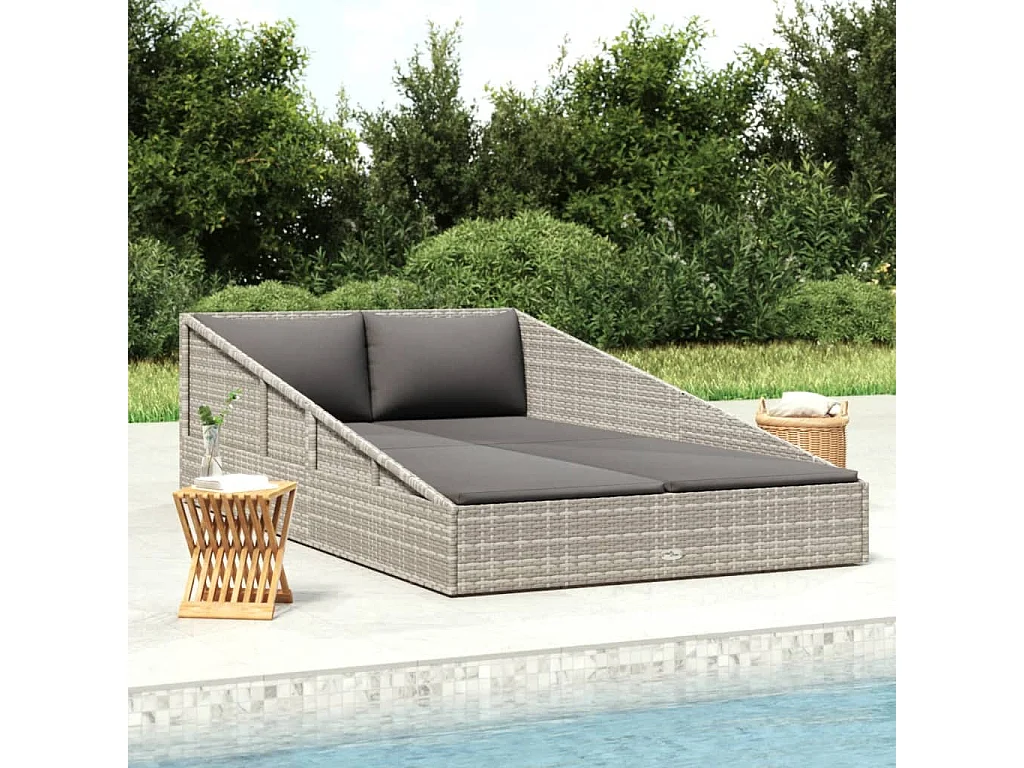 Tuinbed 110x200 cm poly rattan grijs