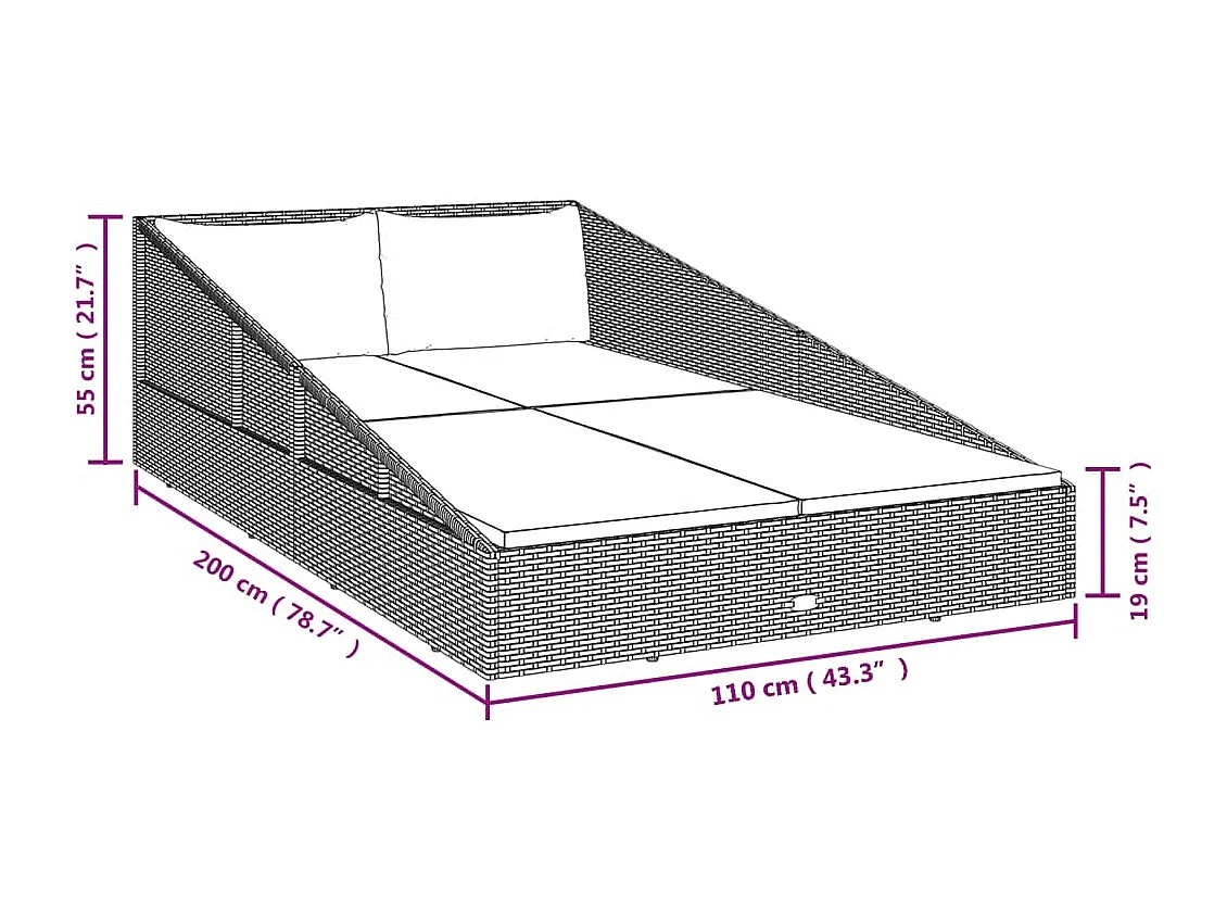 Tuinbed 110x200 cm poly rattan grijs