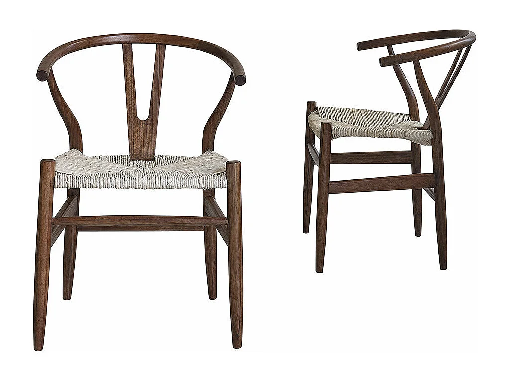 Set di 2 sedie in mindi massello finitura noce e corda naturale