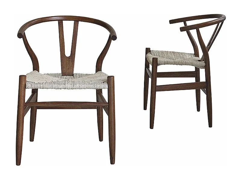 Set di 2 sedie in mindi massello finitura noce e corda naturale