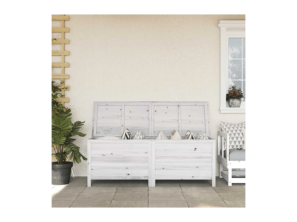 Boîte de rangement jardin blanc 150x50x56,5cm bois massif sapin