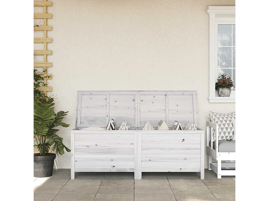 Boîte de rangement jardin blanc 150x50x56,5cm bois massif sapin