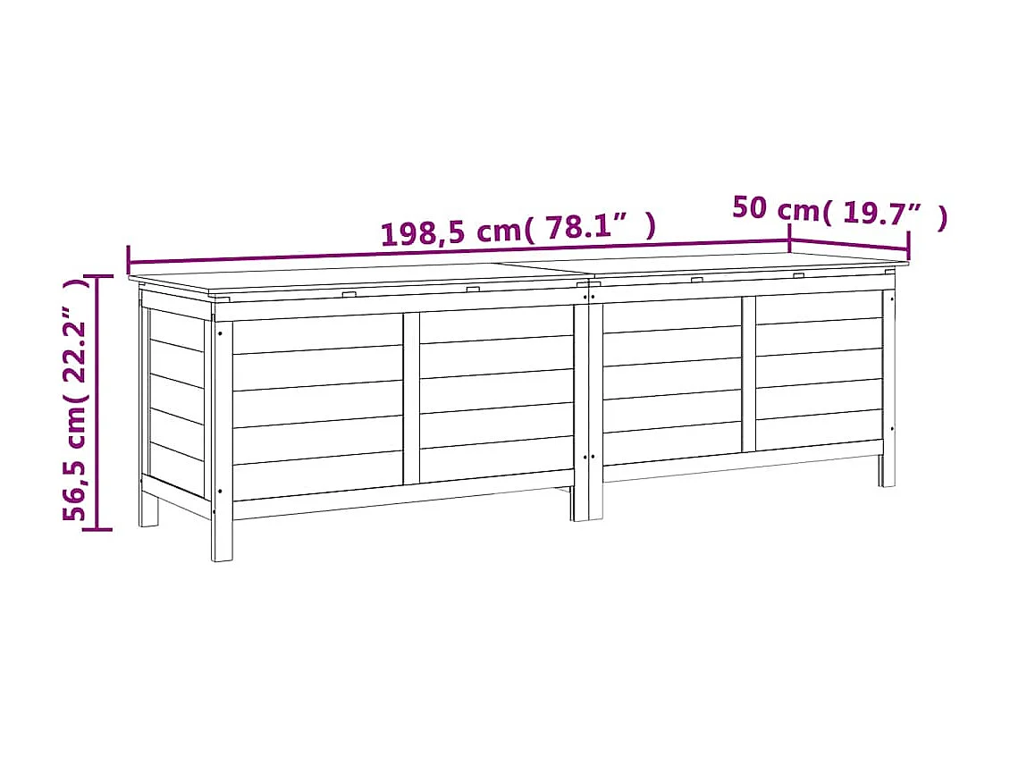 Boîte de rangement de jardin 198,5x50x56,5 cm bois massif sapin