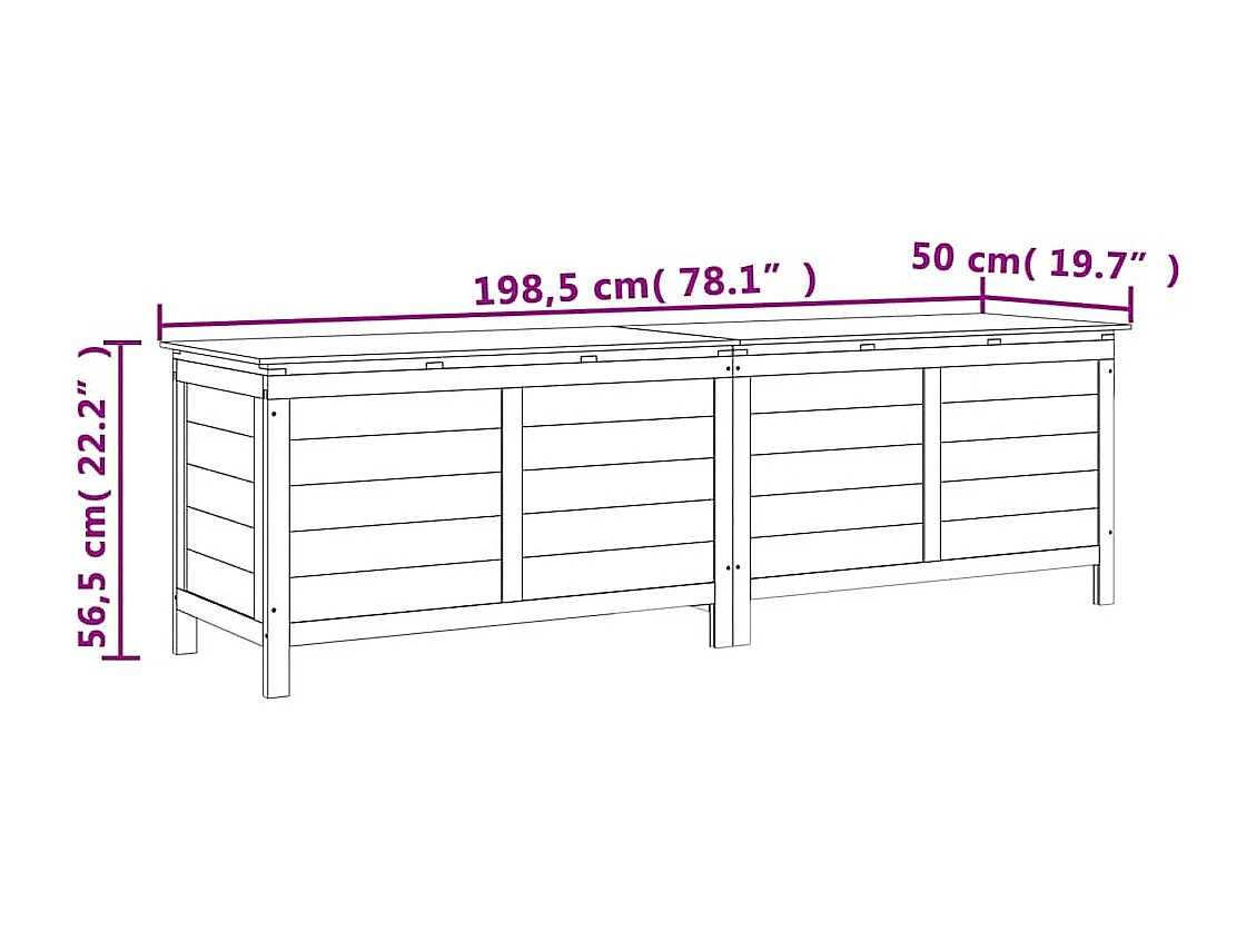 Contenitore Giardino Antracite 198,5x50x56,5 cm Massello Abete