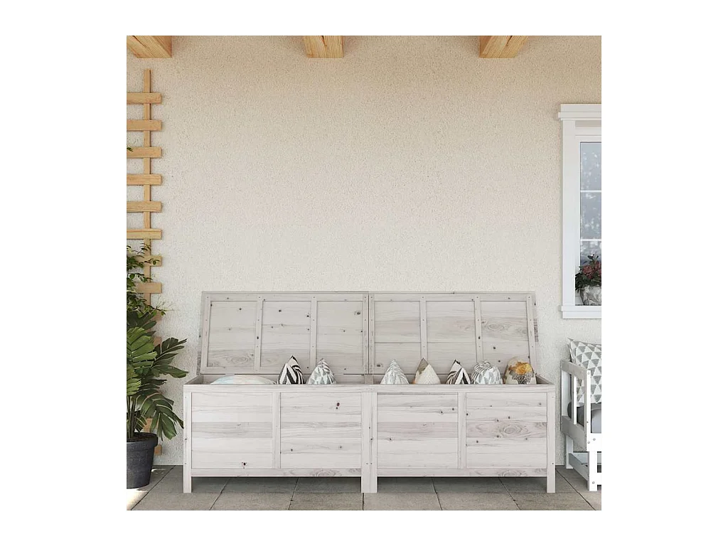 Boîte de rangement de jardin blanc bois massif de sapin