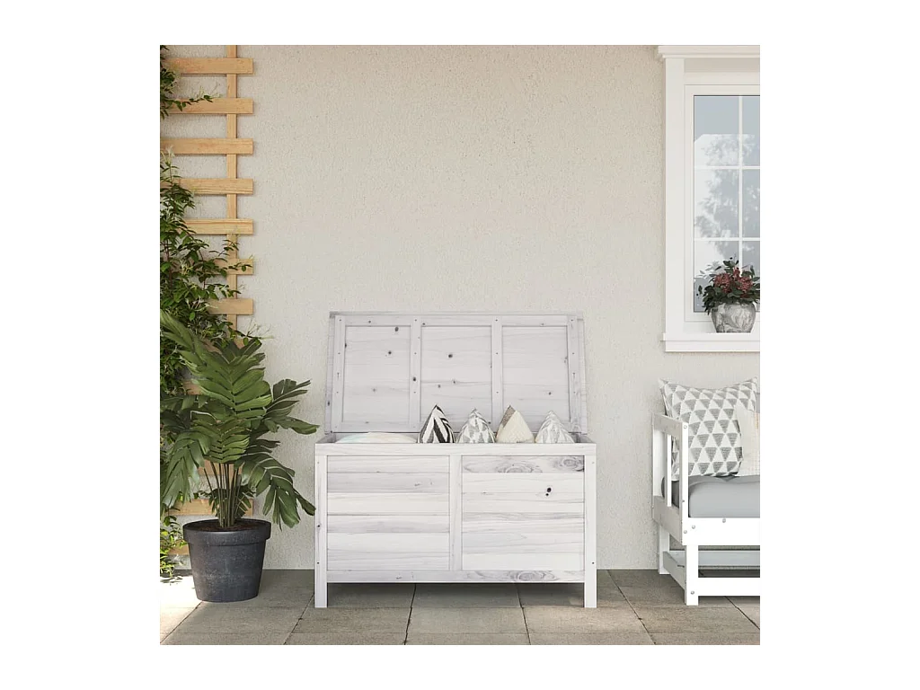 Boîte de rangement de jardin blanc bois massif de sapin