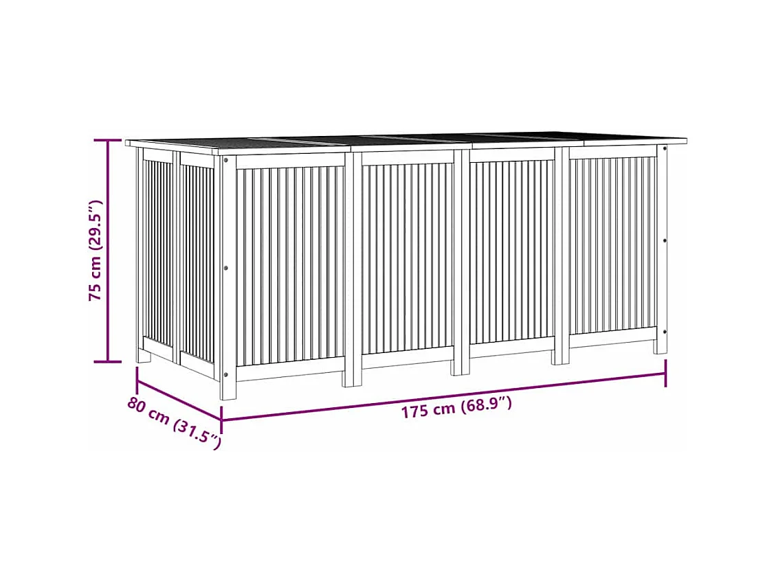 Boîte de rangement de jardin 175x80x75 cm bois massif d'acacia