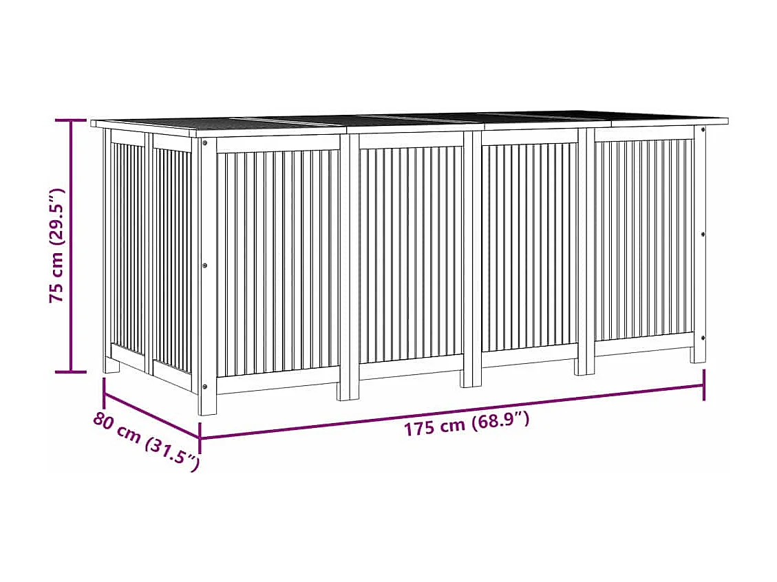 Boîte de rangement de jardin 175x80x75 cm bois massif d'acacia