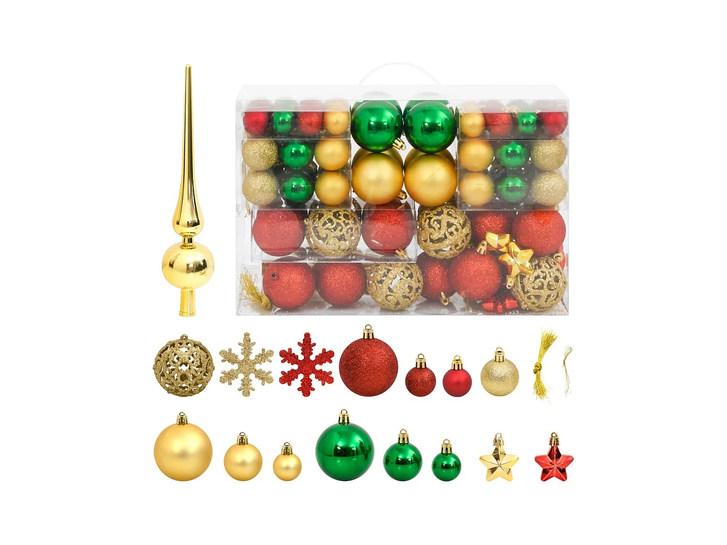 Ensemble de boules de Noël 112 pcs rouge vert doré polystyrène
