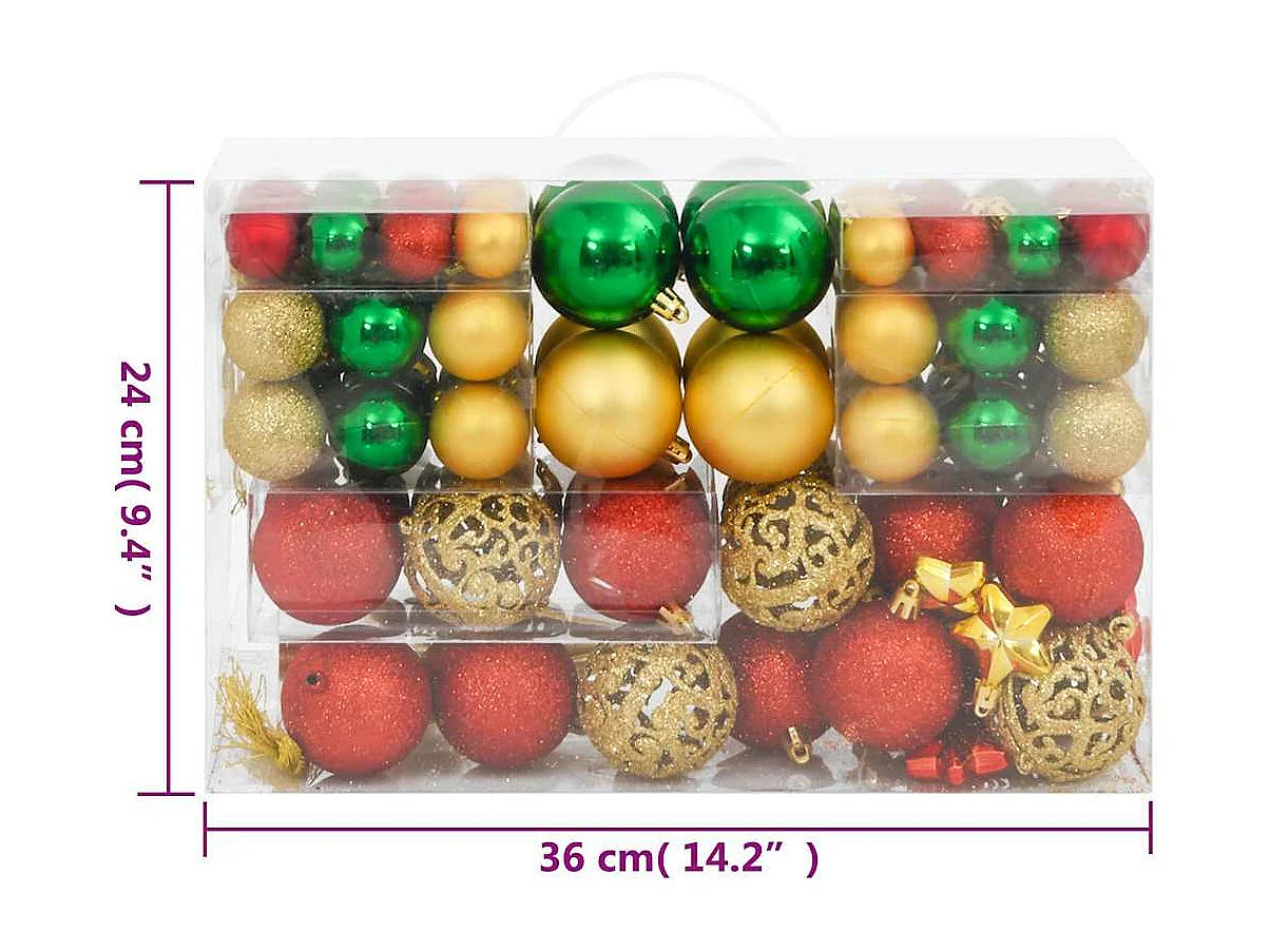 Ensemble de boules de Noël 112 pcs rouge vert doré polystyrène