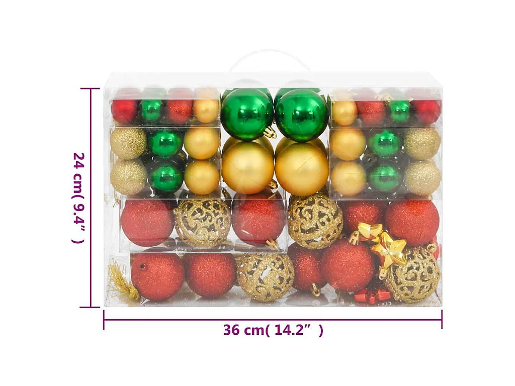 Ensemble de boules de Noël 112 pcs rouge vert doré polystyrène