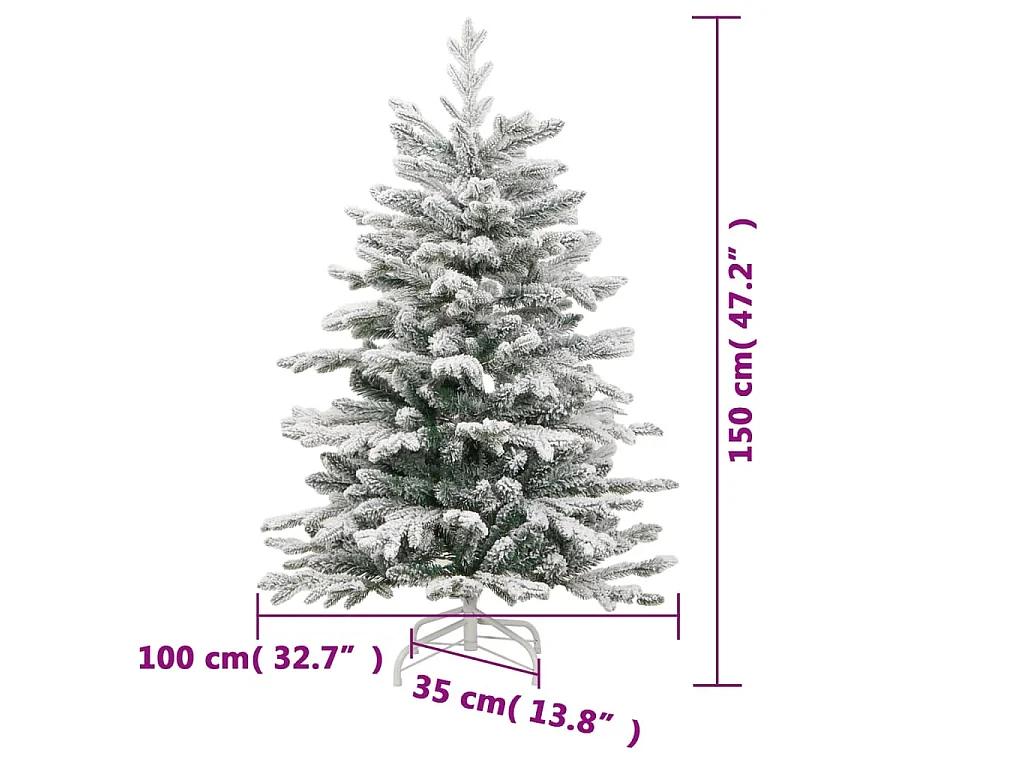 Sapin de Noël artificiel à charnières avec neige floquée 150 cm
