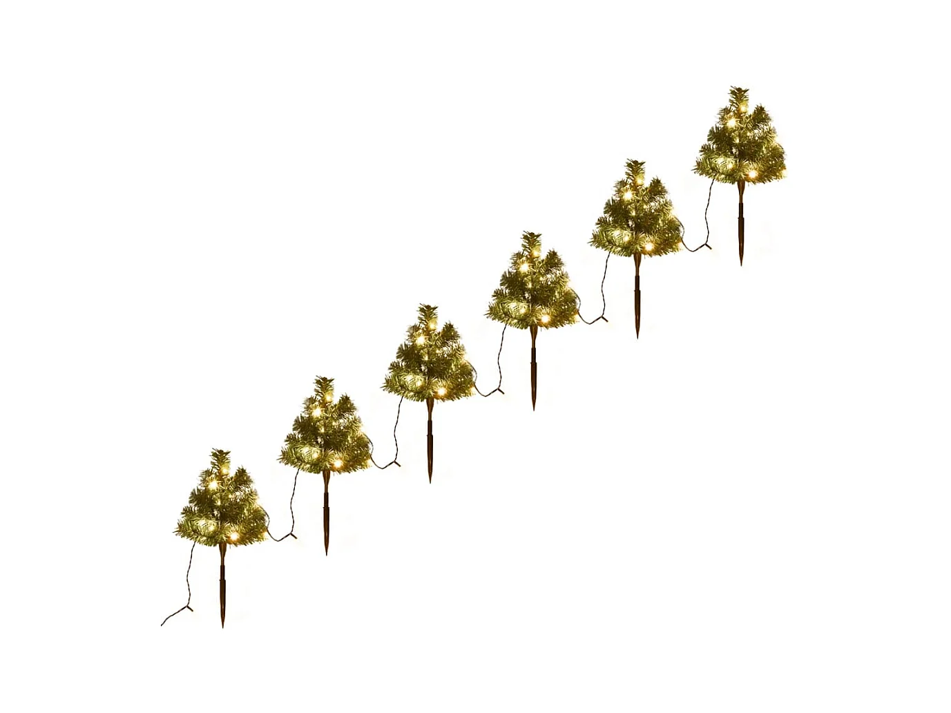 Arbres d'allée de Noël 6 pcs avec LED blanc chaud 45 cm PVC