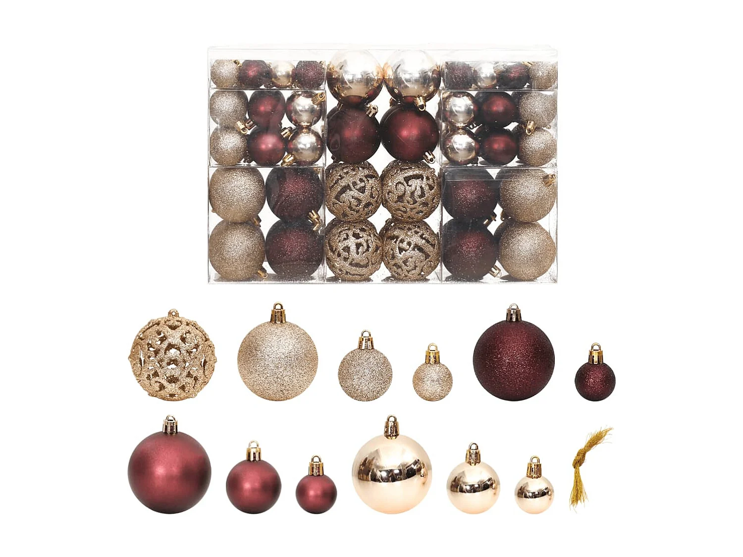 Boules de Noël 100 pcs champagne et marron 3 / 4 / 6 cm
