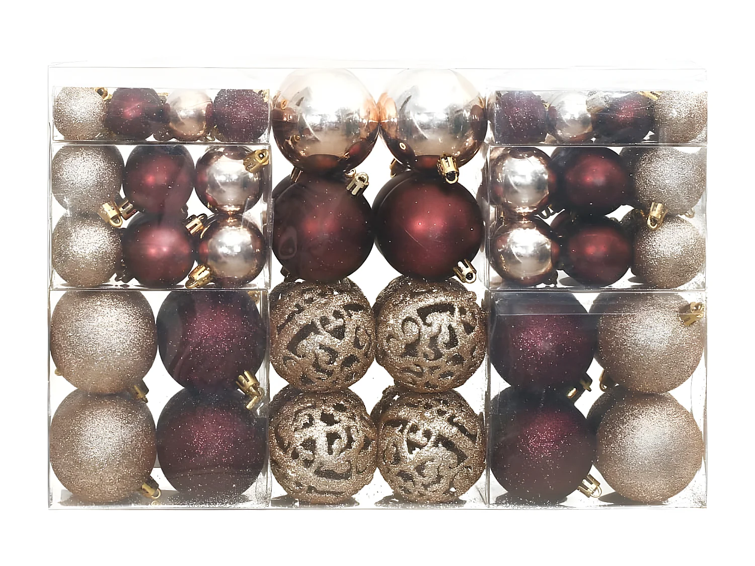 Boules de Noël 100 pcs champagne et marron 3 / 4 / 6 cm