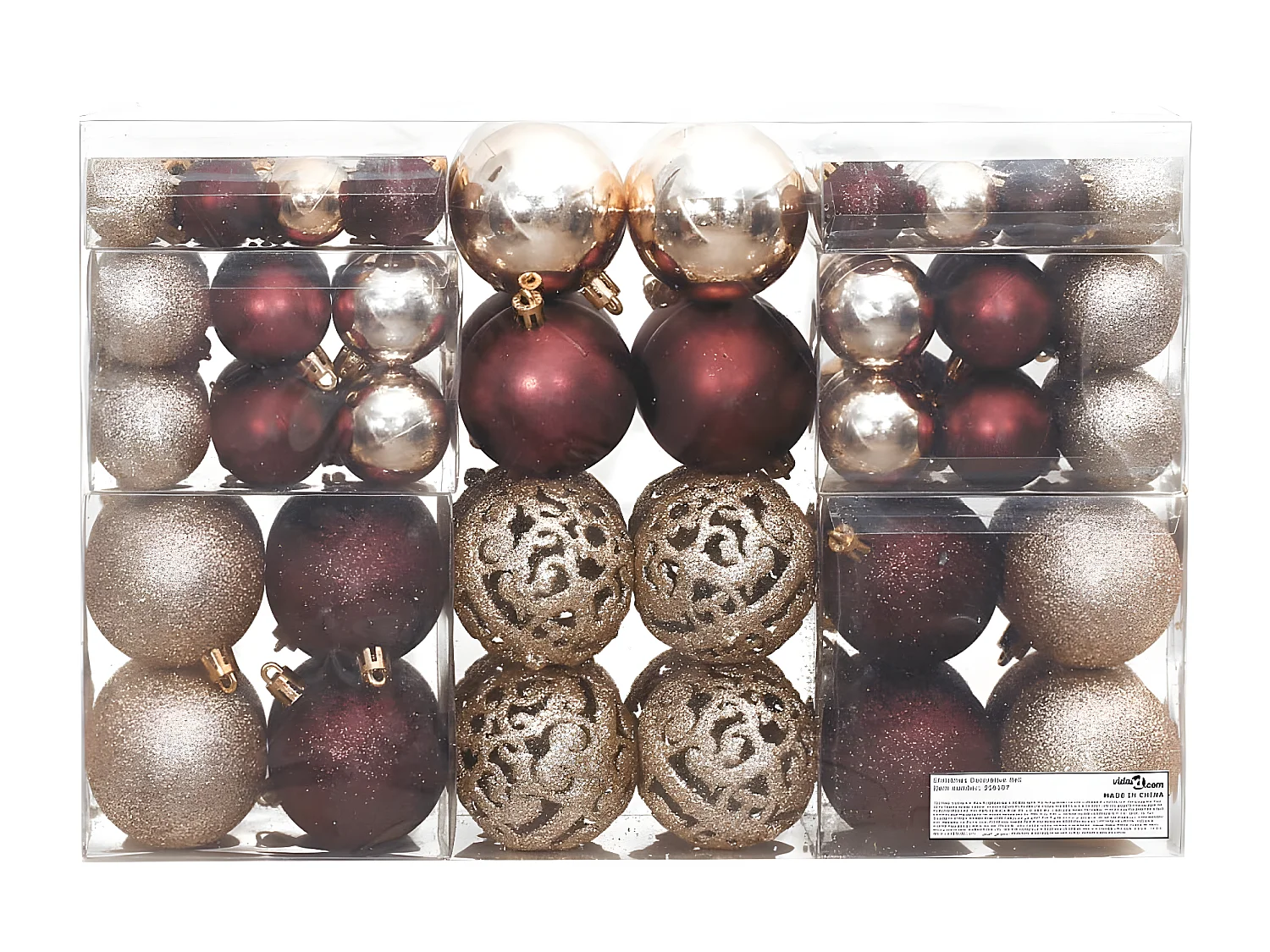 Boules de Noël 100 pcs champagne et marron 3 / 4 / 6 cm