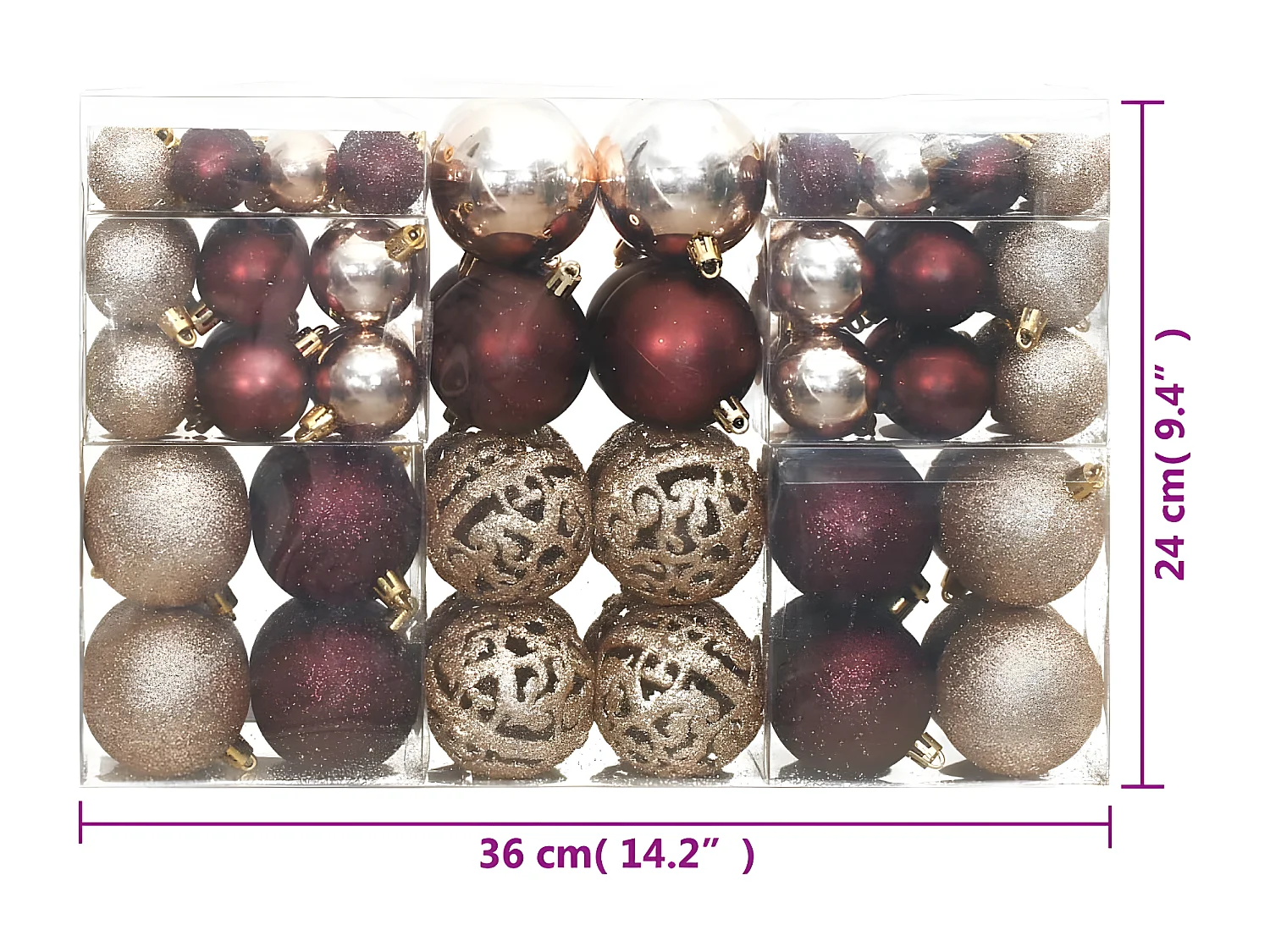 Boules de Noël 100 pcs champagne et marron 3 / 4 / 6 cm