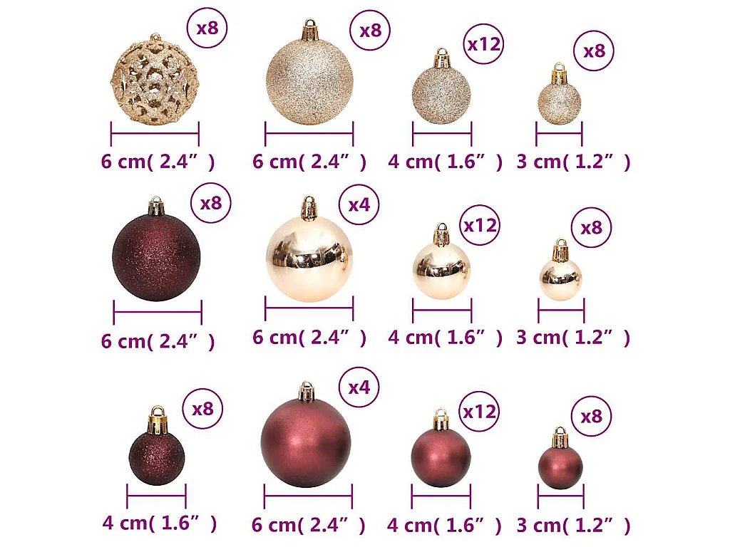 Kerstballen 100 st 3/4/6 cm champagnekleurig en bruin