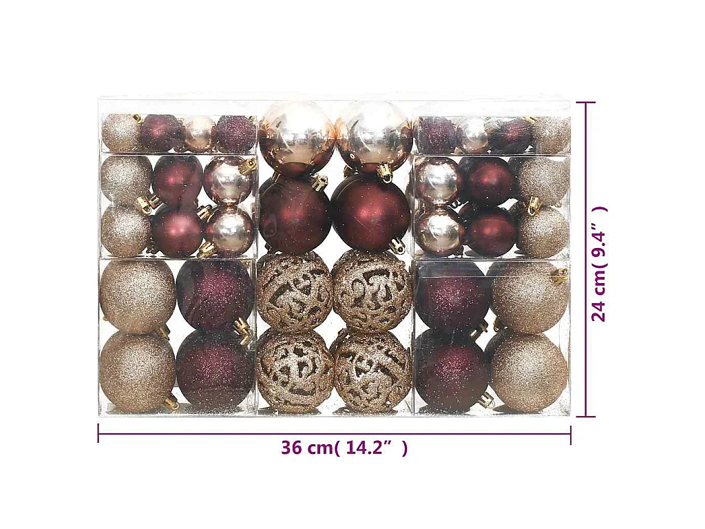 Kerstballen 100 st 3/4/6 cm champagnekleurig en bruin