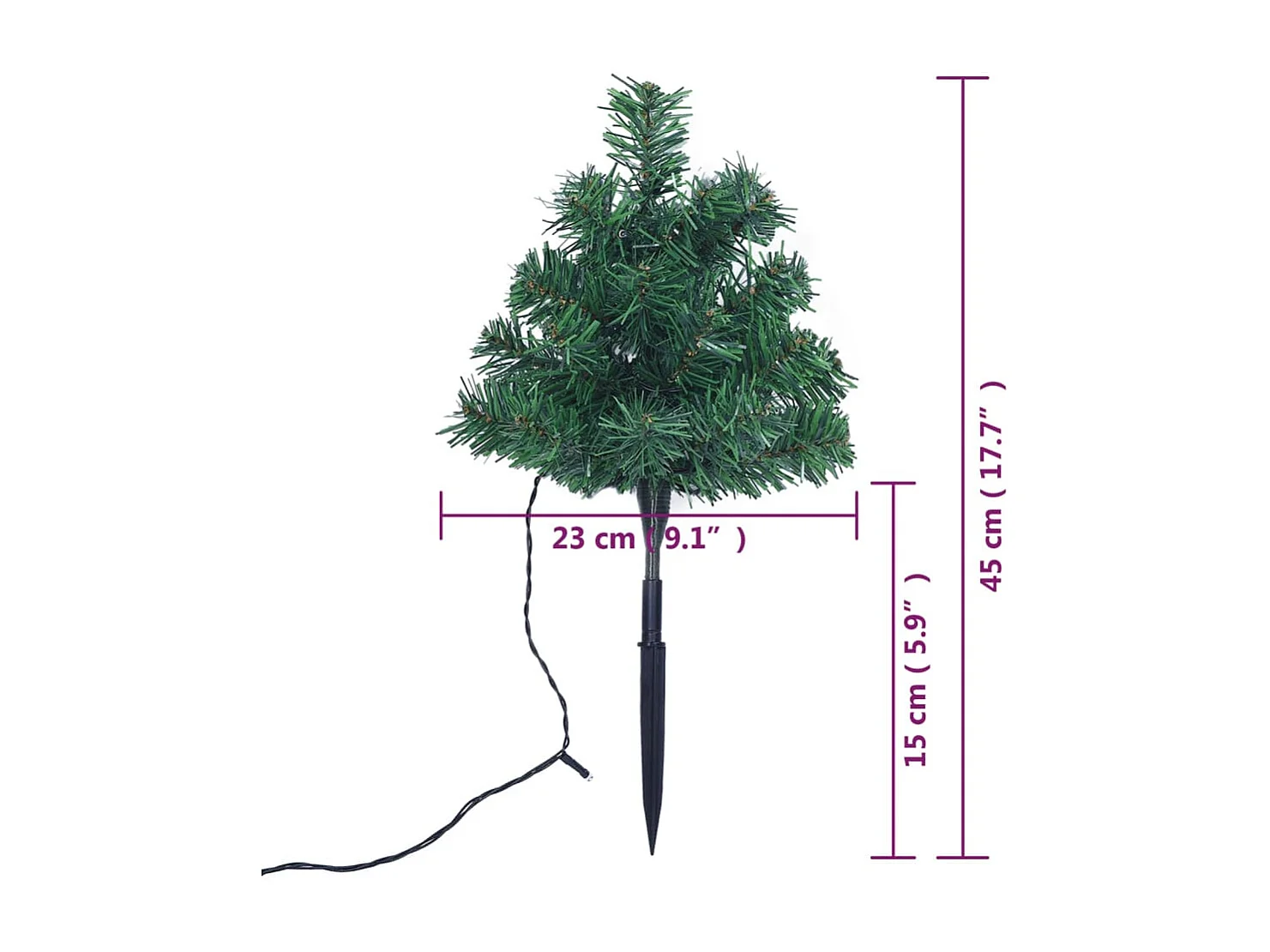 Tuinpadkerstbomen 6 st met meerkleurige LED's 45 cm PVC