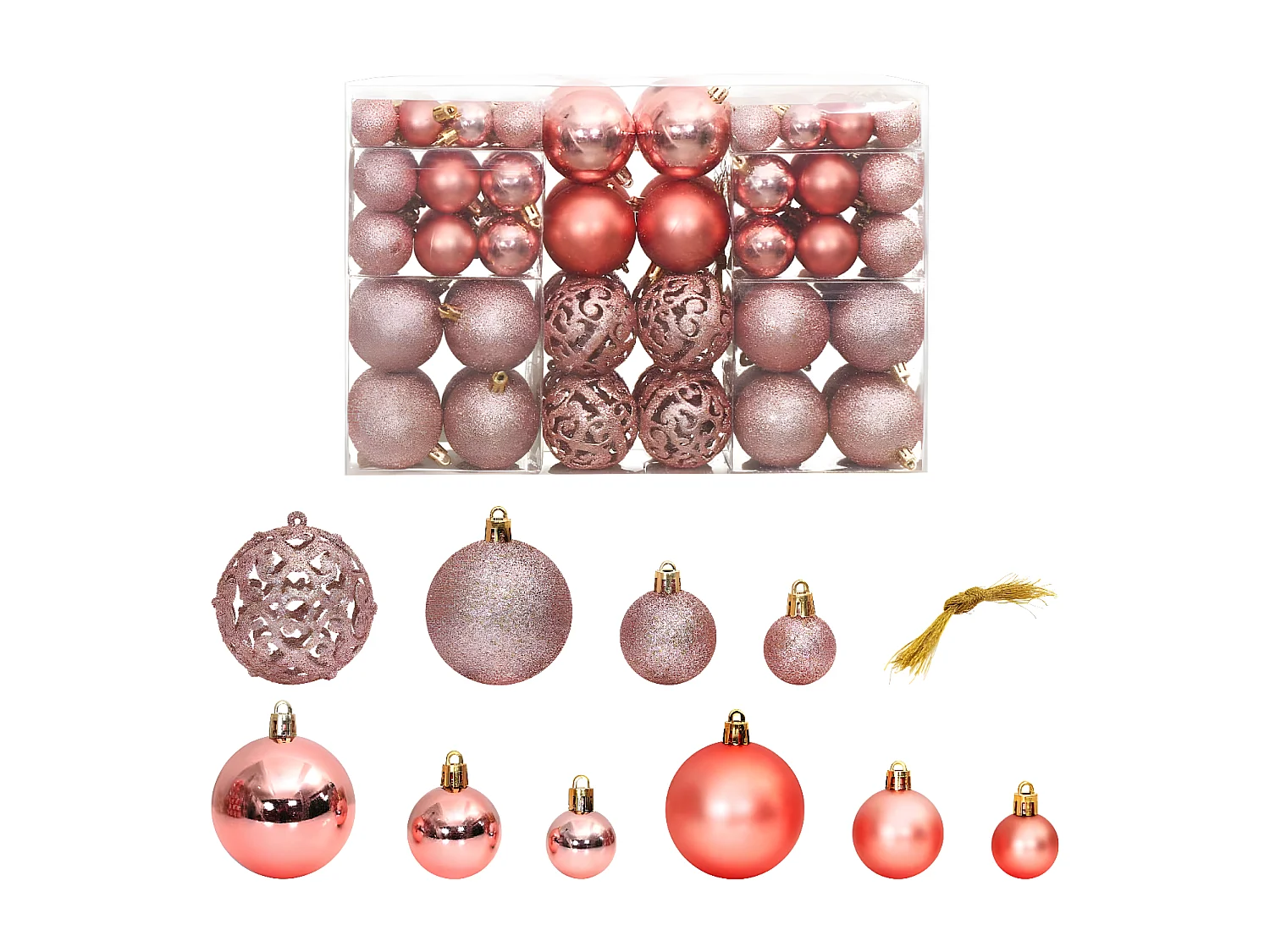 Boules de Noël 100 pcs rose et rosé 3 / 4 / 6 cm