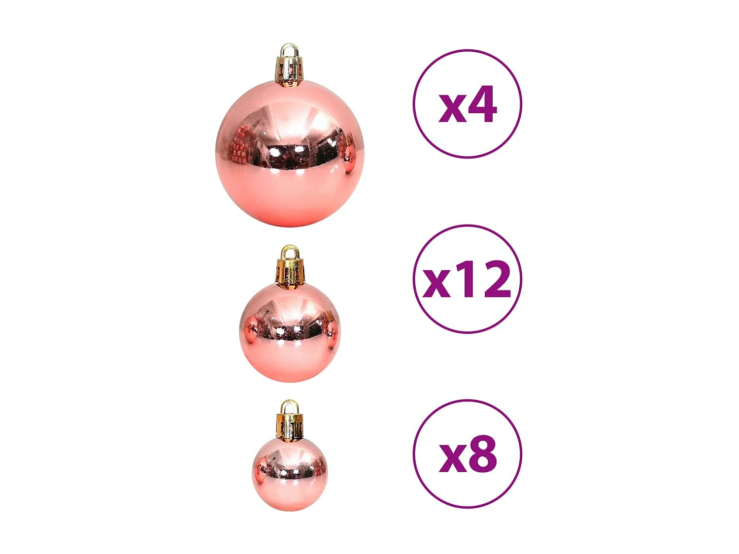 Boules de Noël 100 pcs rose et rosé 3 / 4 / 6 cm