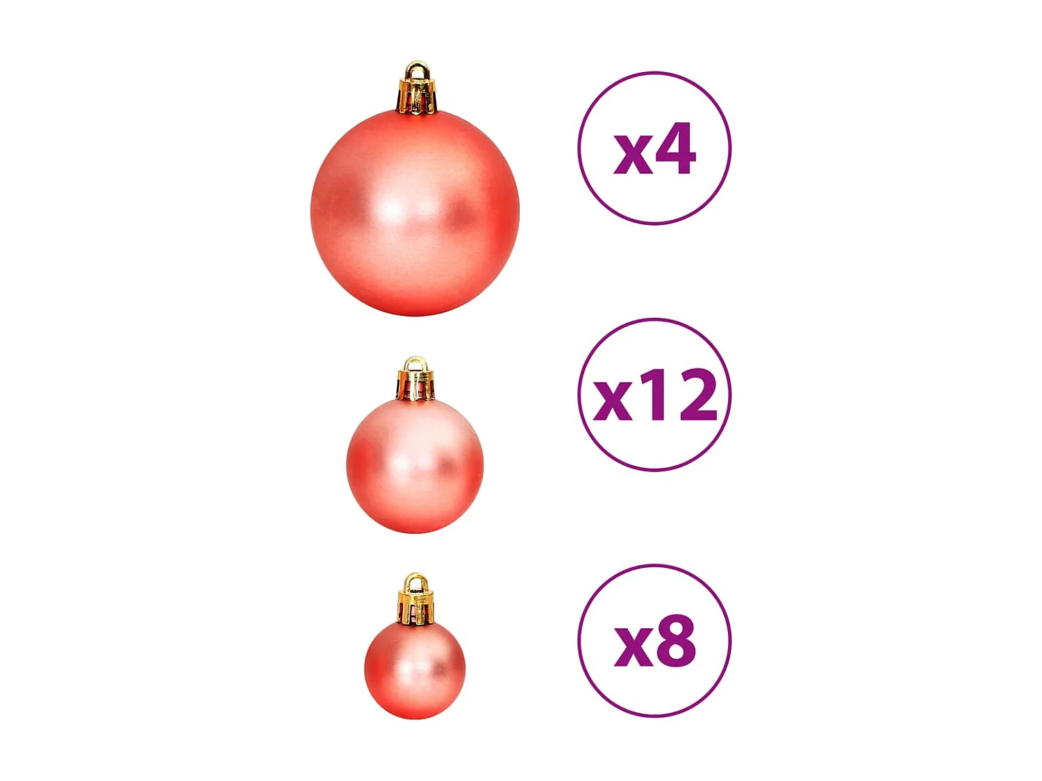 Boules de Noël 100 pcs rose et rosé 3 / 4 / 6 cm