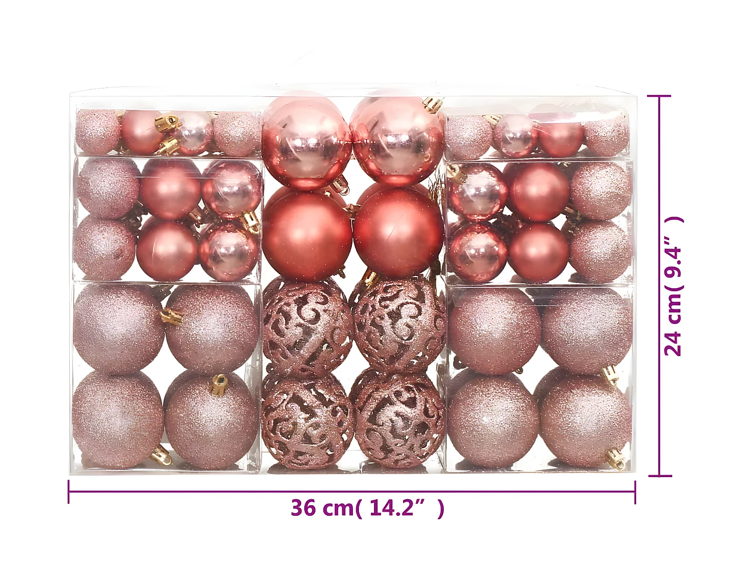 Boules de Noël 100 pcs rose et rosé 3 / 4 / 6 cm