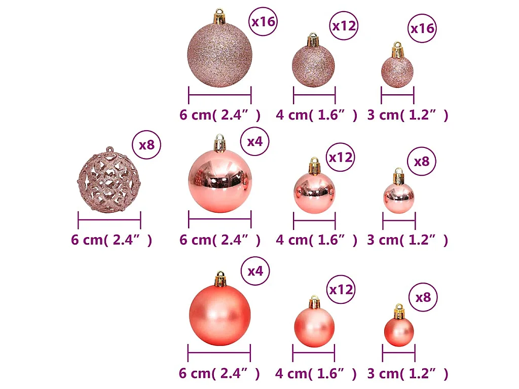 Kerstballen 100 st 3/4/6 cm roze en rosé