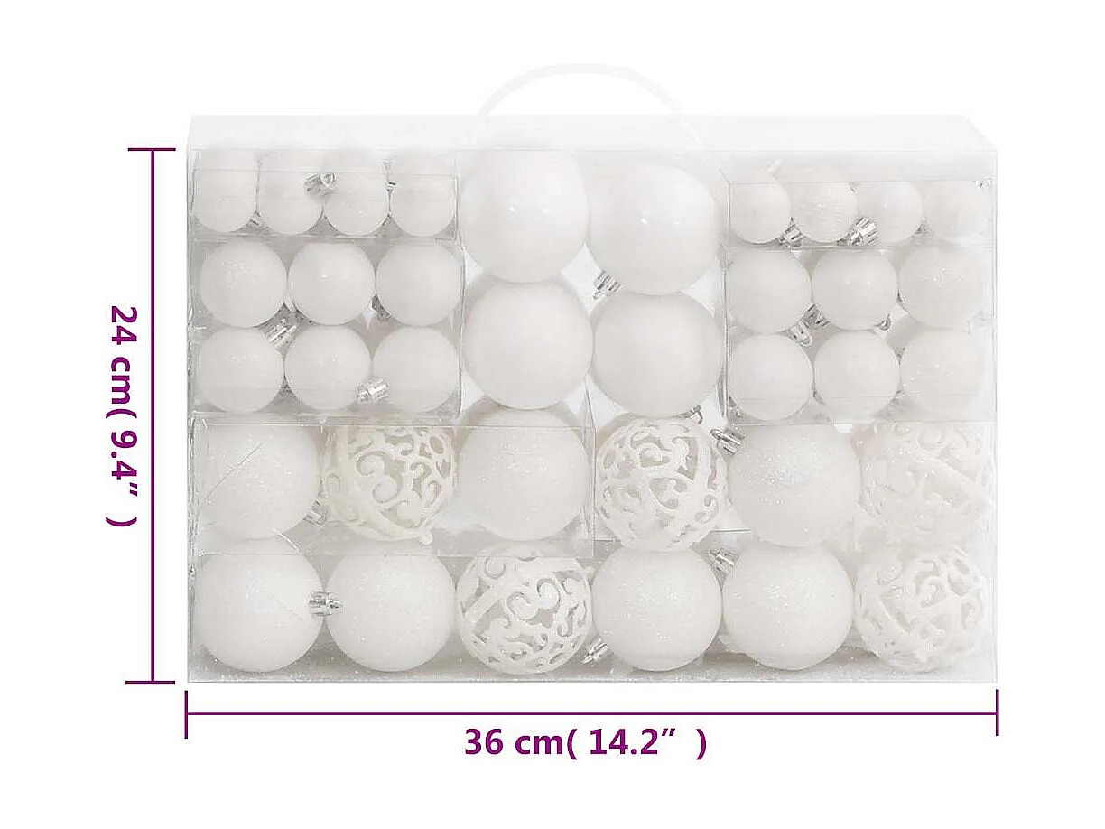 Ensemble de boules de Noël 111 pièces blanc polystyrène