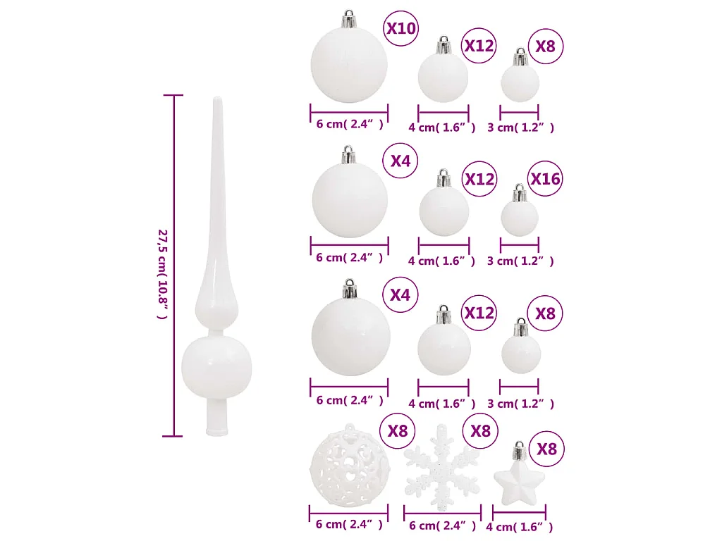 111 pcs conjunto de enfeites de Natal poliestireno branco