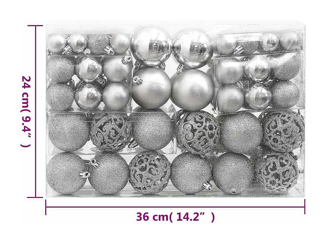 Ensemble de boules de Noël 111 pièces argenté polystyrène