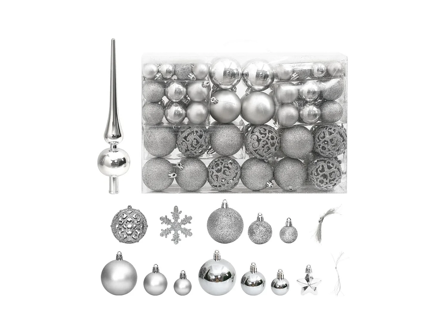 Ensemble de boules de Noël 111 pièces argenté polystyrène