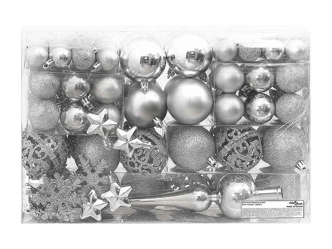 111-delige Kerstballenset polystyreen zilverkleurig