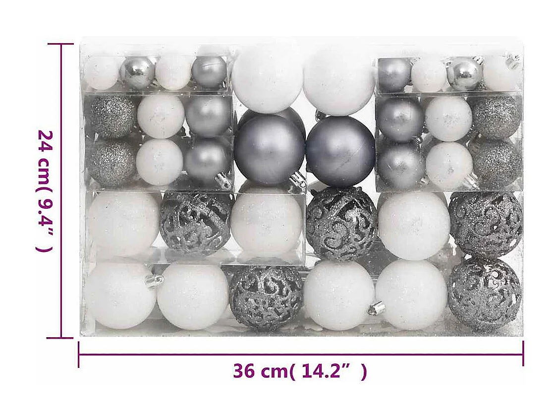 Ensemble de boules de Noël 111 pièces blanc et gris polystyrène
