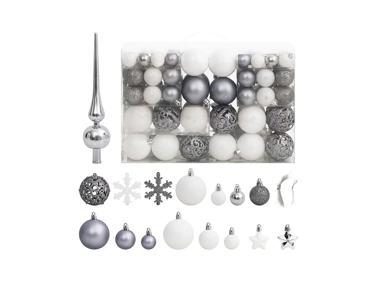 Ensemble de boules de Noël 111 pièces blanc et gris polystyrène