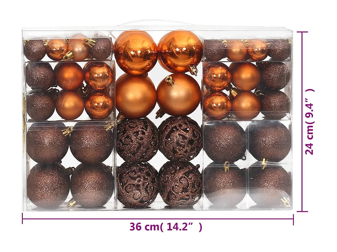 Kerstballen 100 st 3/4/6 cm bruin