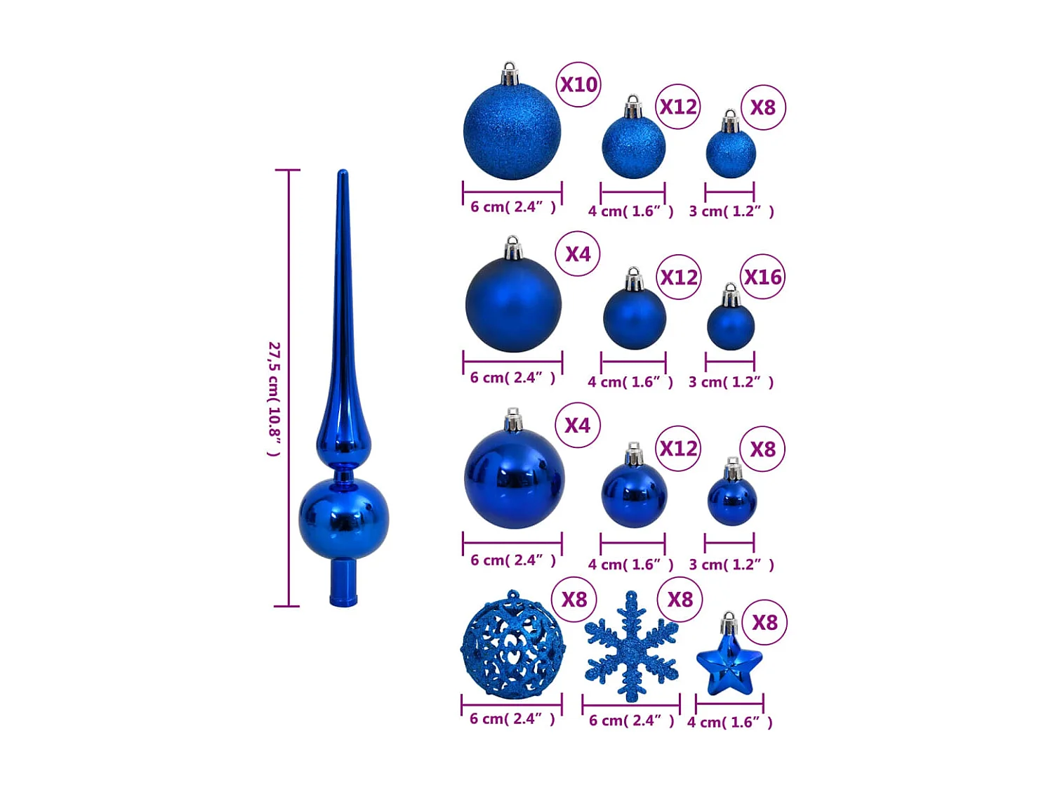 Juego de bolas de Navidad 111 pzas poliestireno azul