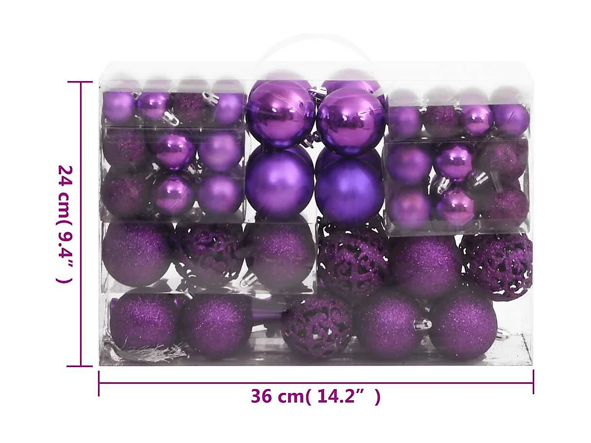 Ensemble de boules de Noël 111 pièces violet polystyrène