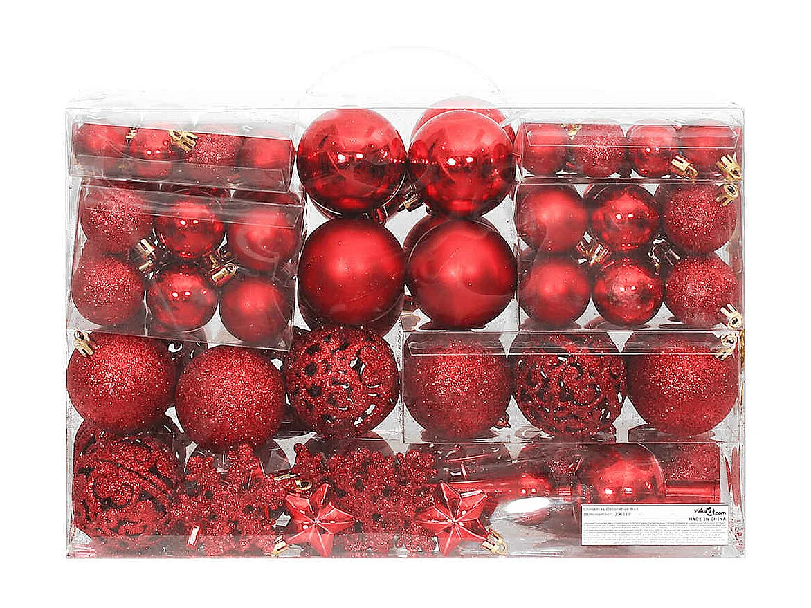 Ensemble de boules de Noël 111 pièces rouge polystyrène